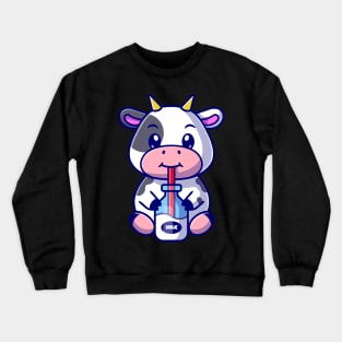 Cute Cow Drink Milk Cartoon Crewneck Sweatshirt